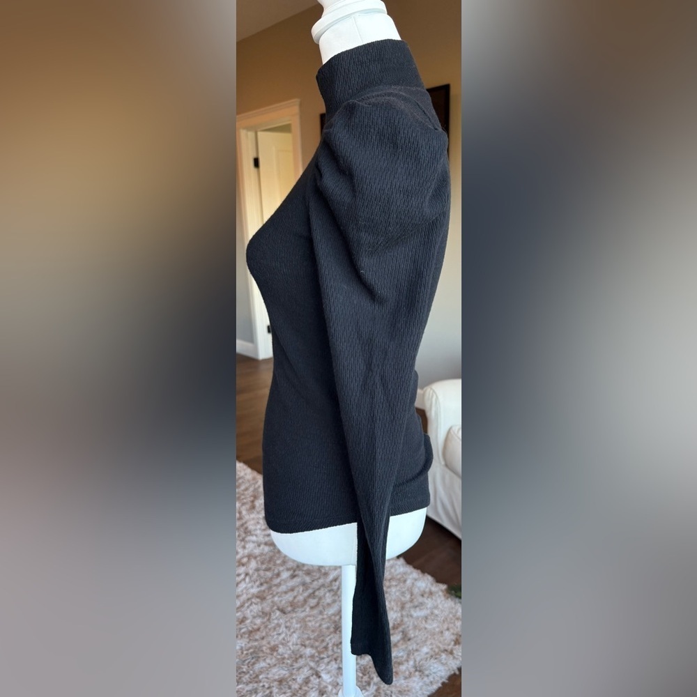 Free People XS Black Mock Neck Long Sleeve Top With Puff Sleeve - Picture 2 of 7